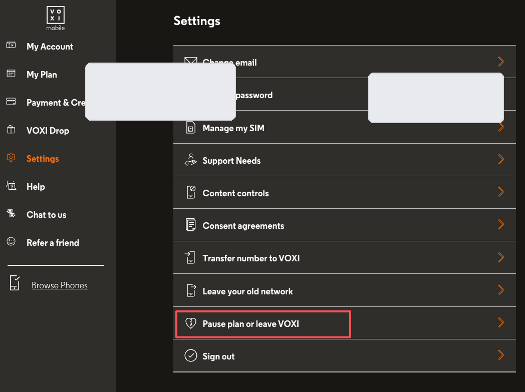 VOXI Settings 页面